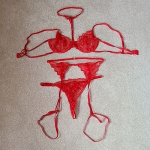 Red Lace Strappy Lingerie Set - Womens Intimates